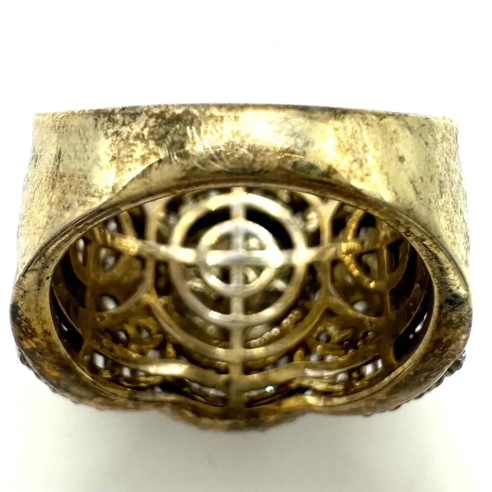 SJD 925 sterling silver gold vermeil cubic zirconia cocktail cluster ring size 7